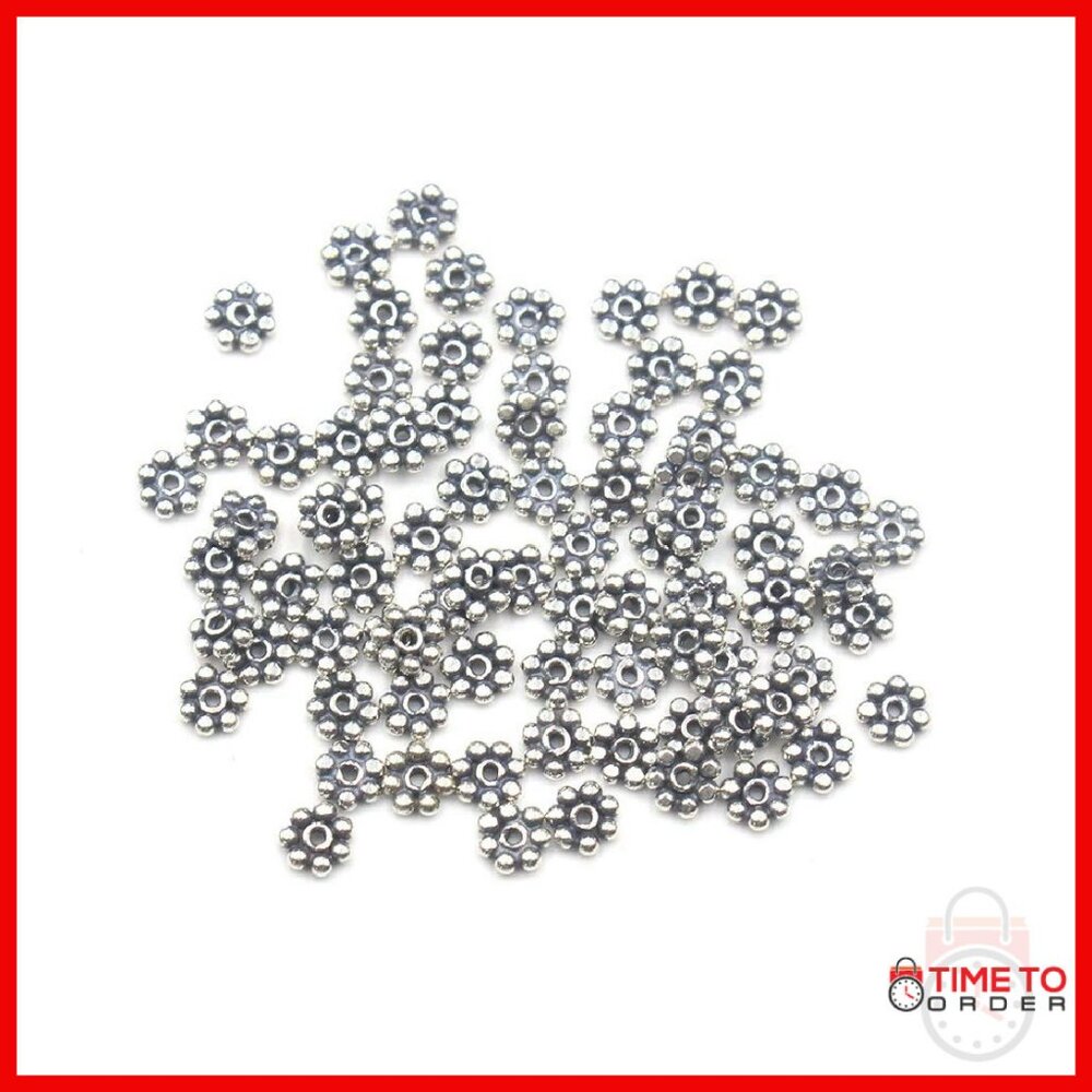 100 Solid Sterling Silver Daisy Spacer Beads 3mm … - image 1
